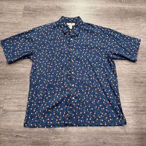 Tori Richard Shirt Mens Large Blue Pineapple All Over Print Short Sleeve Button